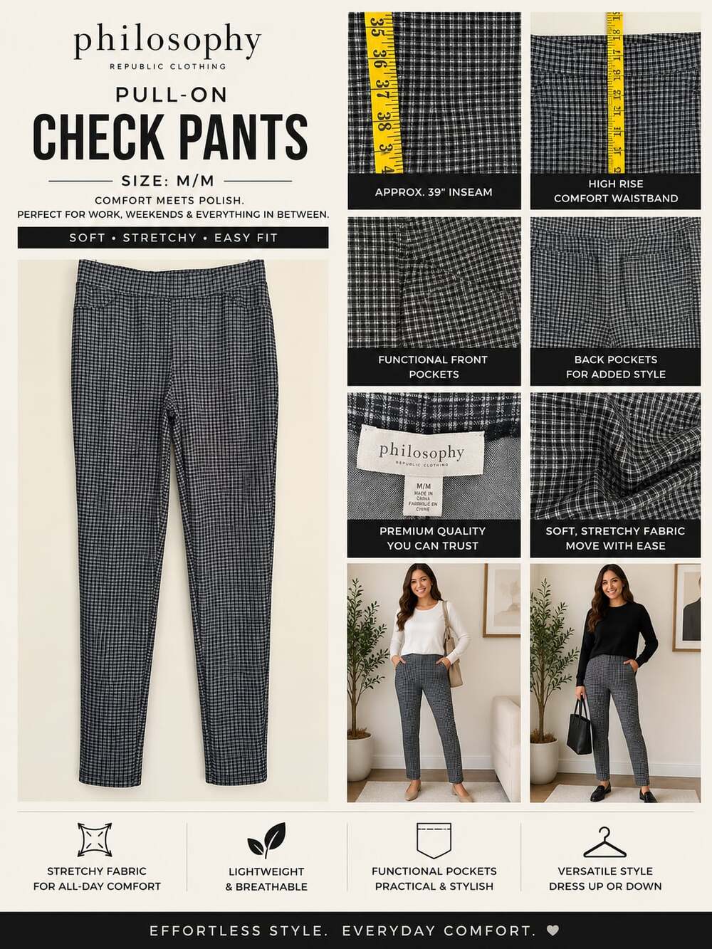 Philosophy Republic Clothing Pull-On Check Pants Size M